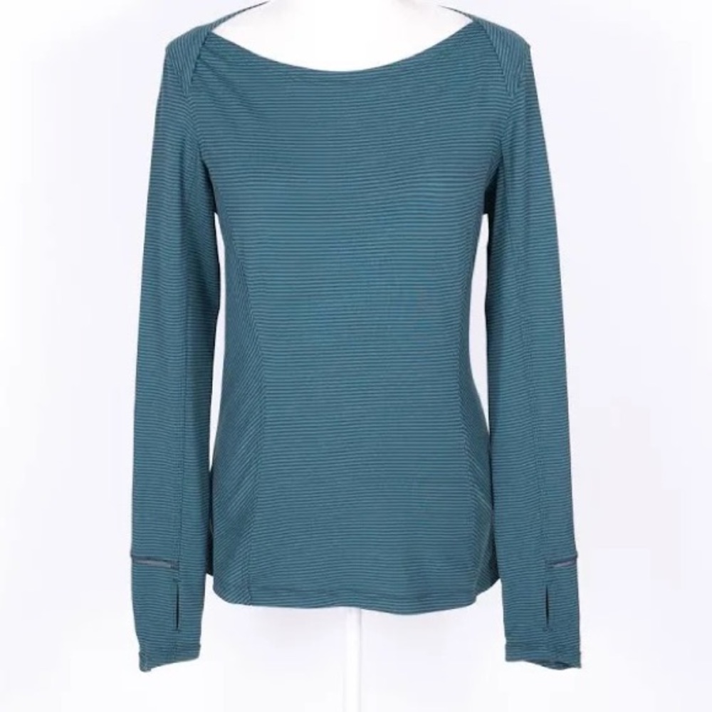 Lululemon Teal Striped Microfibre Stretch Long Sleeve top